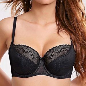 Panache Cleo Hettie Balconette Black/Grey Lacy Bra 30J Sheer